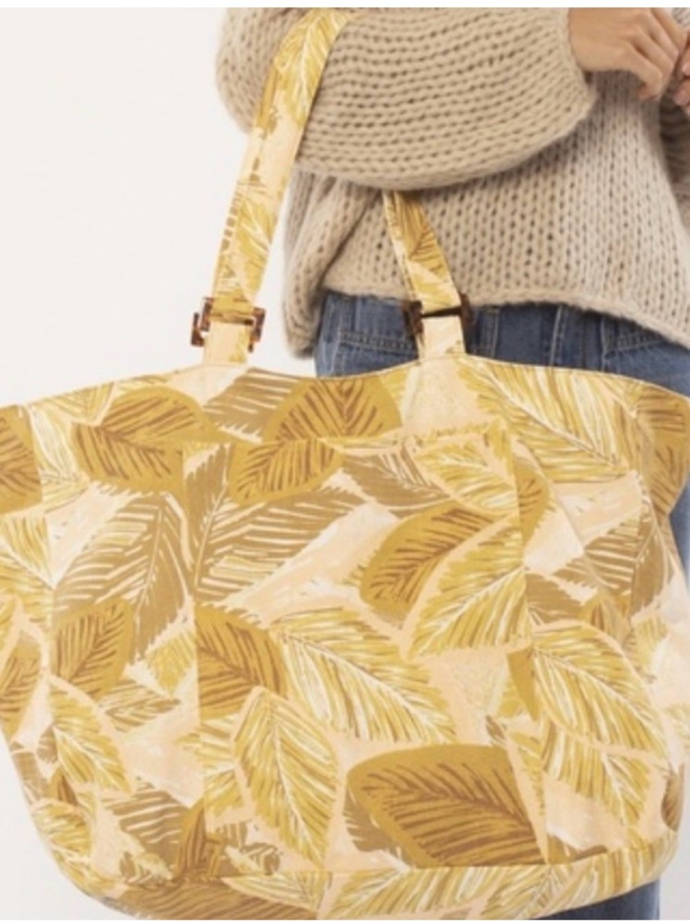 Amuse Society Yellow and Brown Leaf-Print Tote Bag